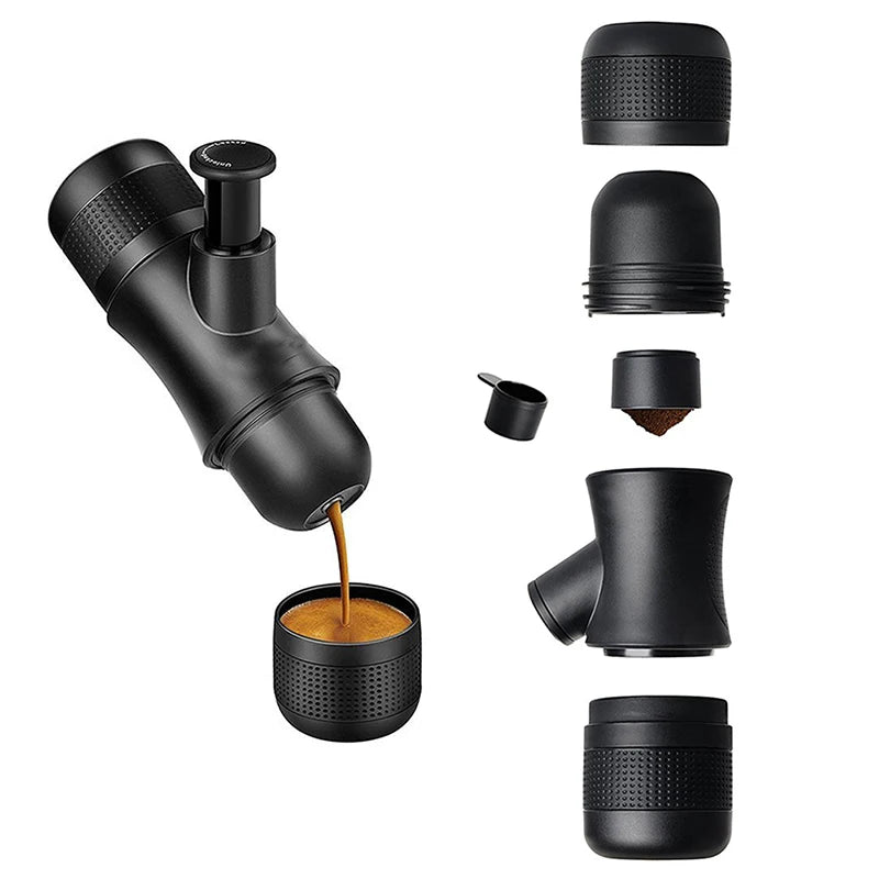 Hand-operated portable espresso maker, black