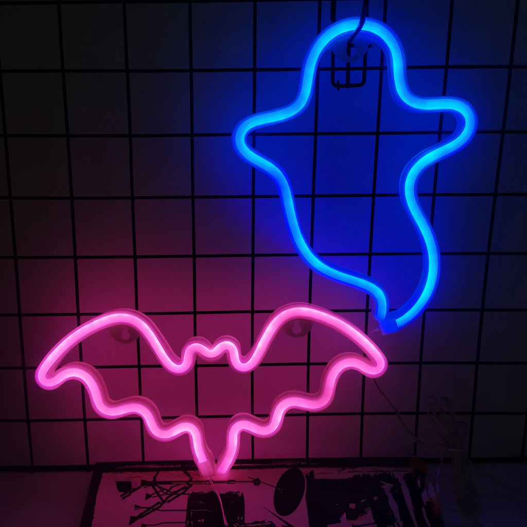 Halloween LED Bat Neon Wall Light – USB/Battery Powered, Spooky Party Decor