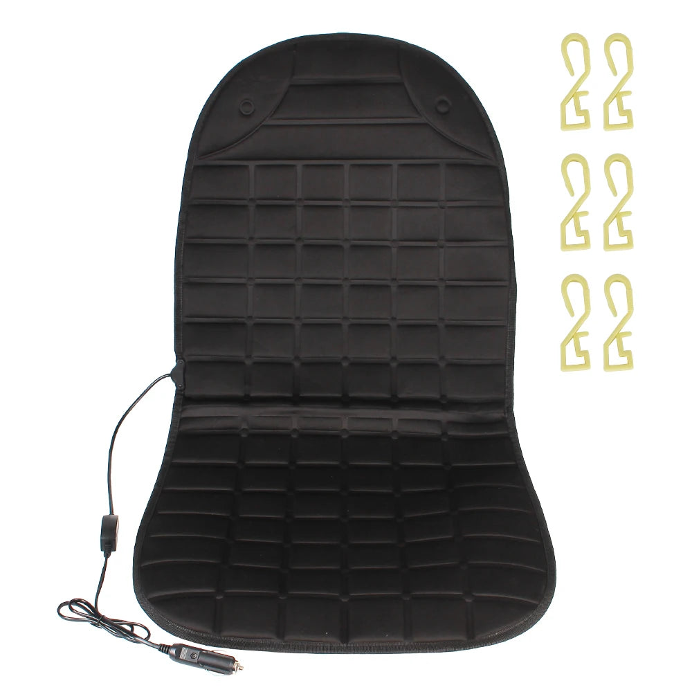 ThermaSeat 12V heated car seat cushion, black, with mounting hooks