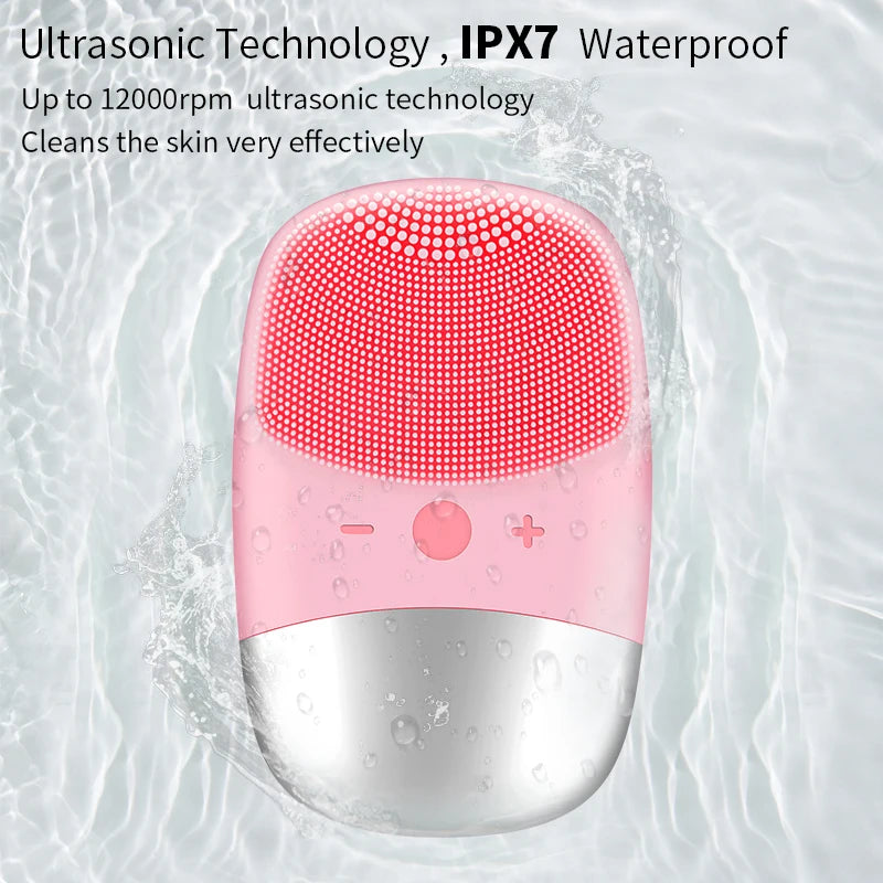 Facial cleansing brush in use