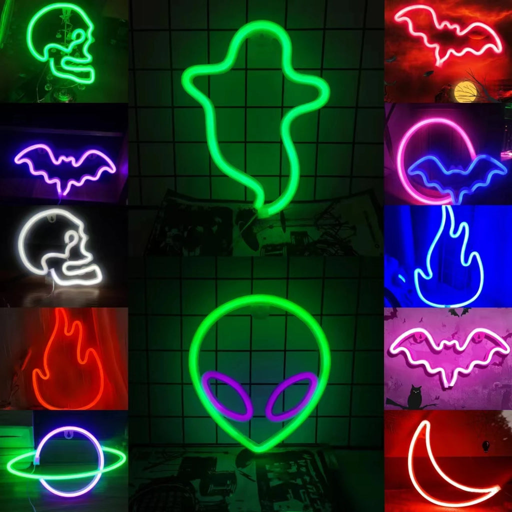 Halloween LED Bat Neon Wall Light – USB/Battery Powered, Spooky Party Decor