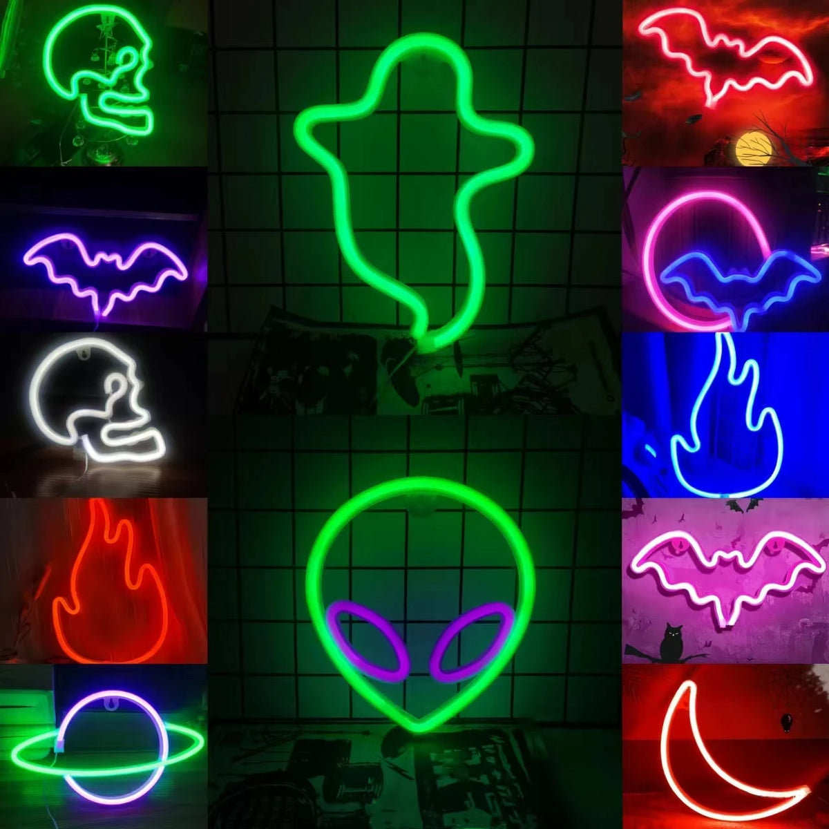 Halloween LED Bat Neon Wall Light – USB/Battery Powered, Spooky Party Decor