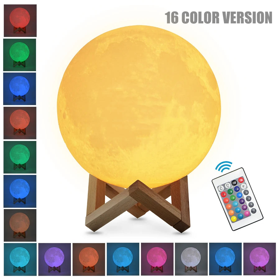 LunaGlow 3D Moon Night Light – Colourful Rechargeable Touch Lamp for Bedroom & Home Decor