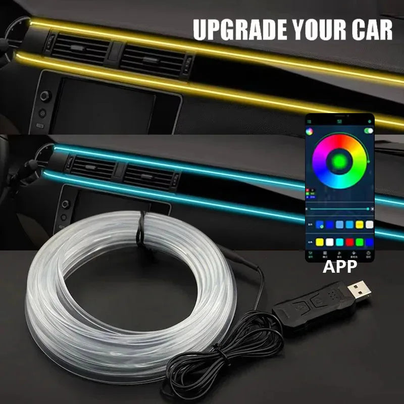 2/3/4/5M Car Interior RGB Atmosphere Light Ambient LED Light Strip USB Fiber Optic Atmosphere Lamp Decor Support APP Control